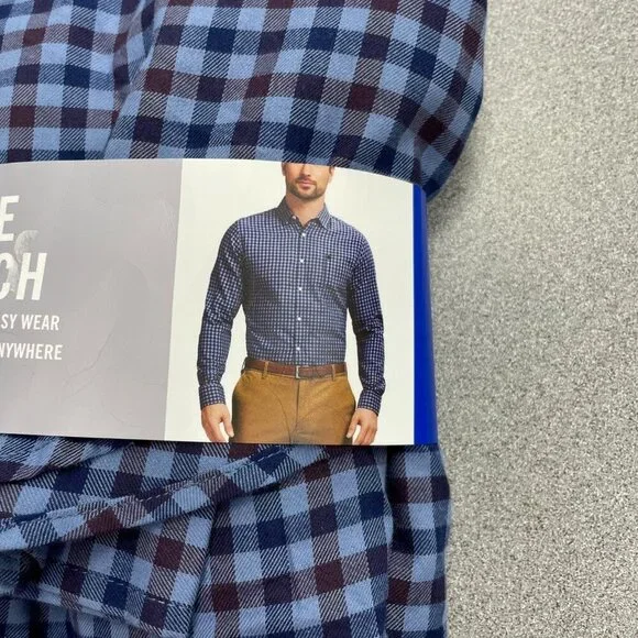 Izod Luxe Touch Men's L Modern Fit Blue Checkered Button-Up Dress Shirt M0429 - Picture 12 of 13